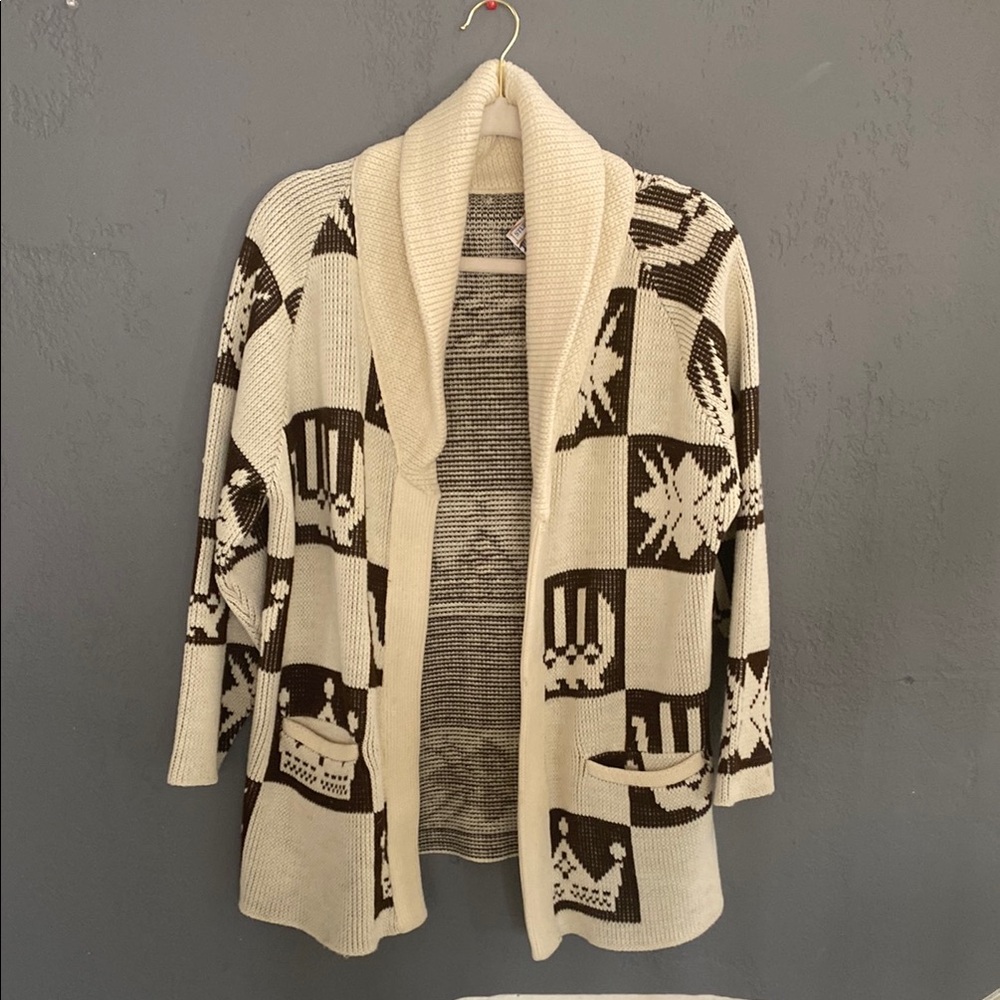 Vintage Sturbridge Knit Boho Open Front Cardigan Sweater Winter Warm Cozy